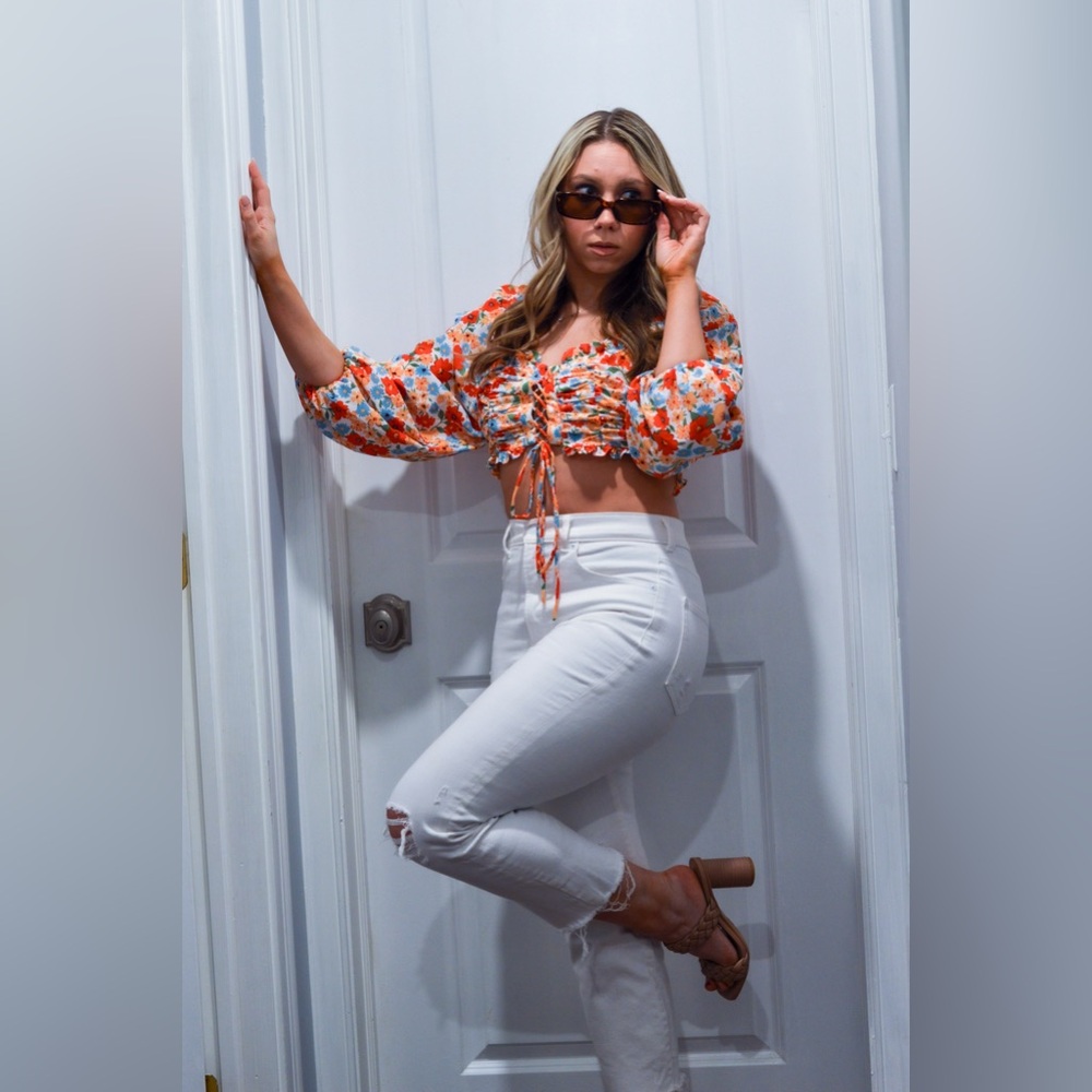 Floral Ruched Crop Top